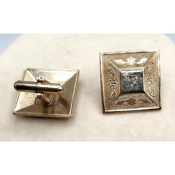 Gold Tone Cuff Links With Etched Design - Vintage - Picture 3 of 3